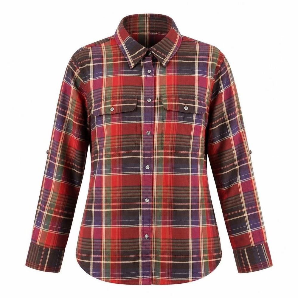 Ralph Lauren Flannel Shirt Womens 1X Red LRL Plaid Roll-Tab Cabincore Cottage